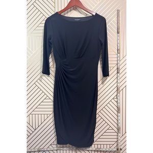 Roz & Ali Women's Asymmetrical Pleated 3/4 Sleeve Midi Dress Black Size Small